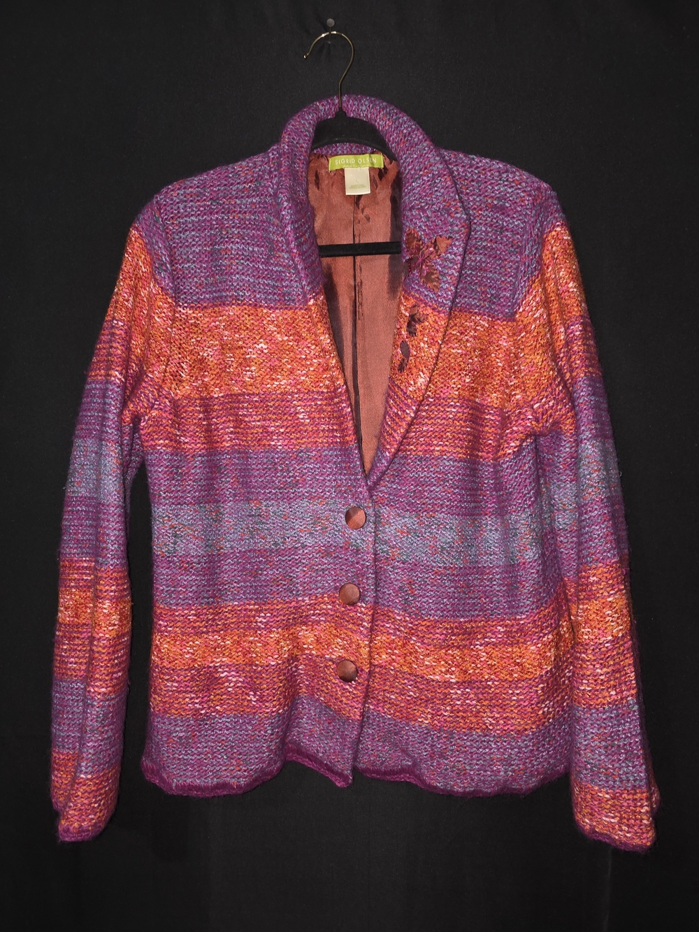 Sigrid Olsen Multicolor Striped Knit Blazer in Purple & Orange